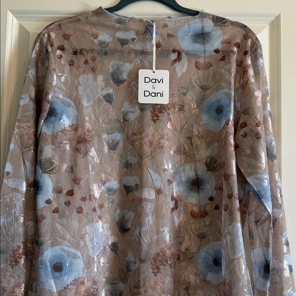 DAVI & DANI Sheer Floral Blouse - Blue and Brown - Picture 5 of 8